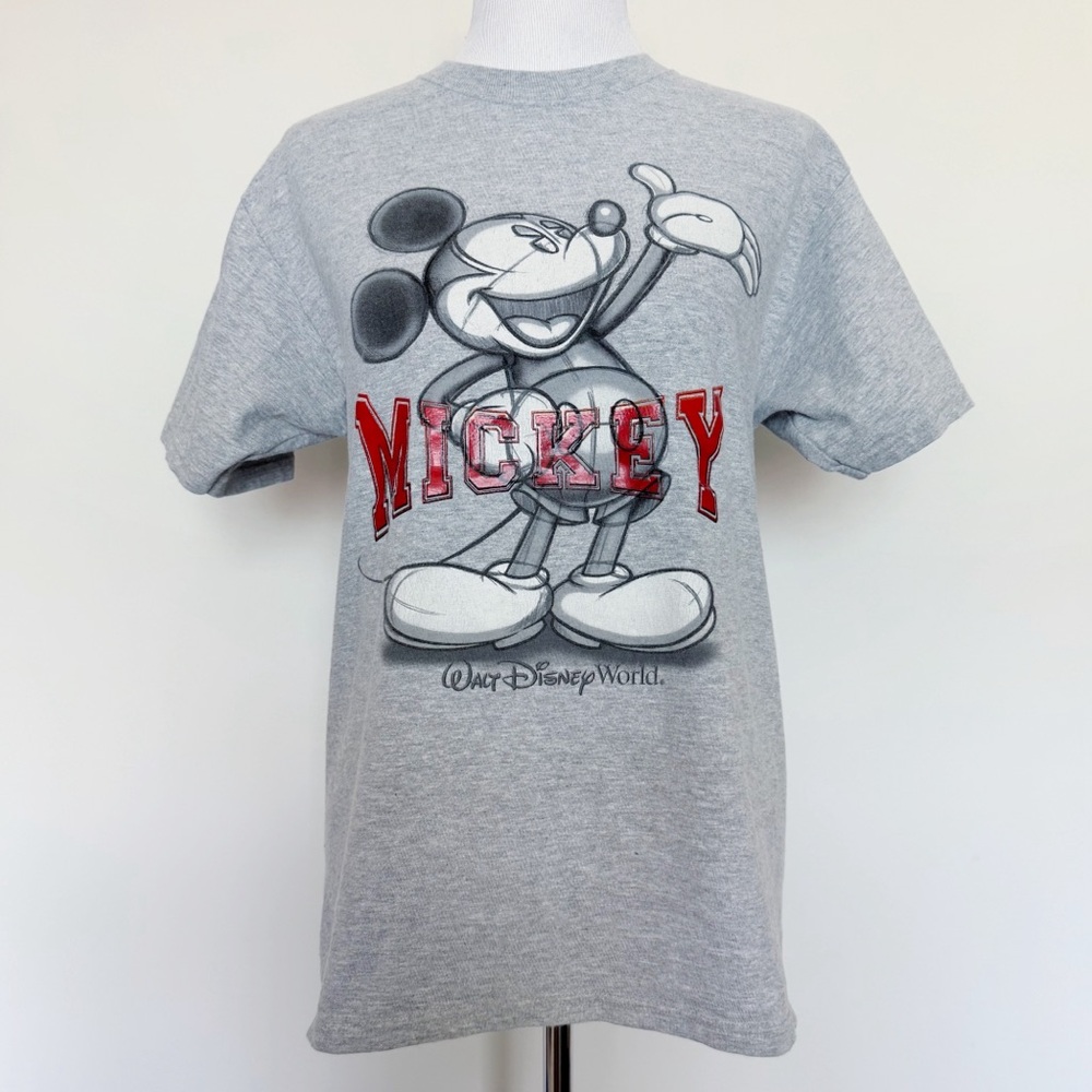 Disney World Mickey Mouse T-Shirt Womens Medium Gray Red Disney Parks Souvenir